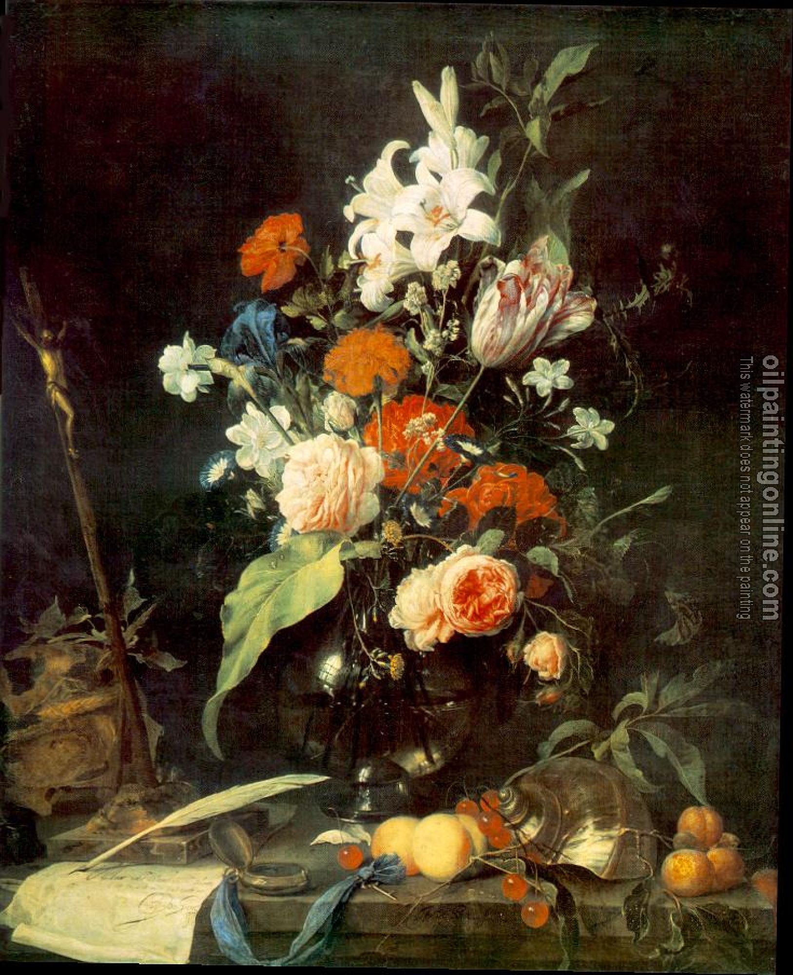 Heem, Jan Davidsz de - Flower Still-life with Crucifix and Skull